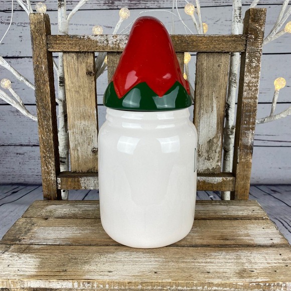 🎄 Rae Dunn “Deck The Halls” Canister w/ Elf Hat Topper – Christmas Decor - Picture 6 of 9